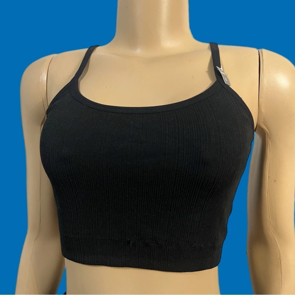 Victorias Secret Pink Ribbed Unlined Bralette bra crop top black Large